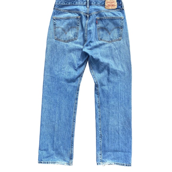 Levis 501 Straight Fit Denim Jeans 36 x 32 Stone Washed Blue Y2K Distressed - Picture 4 of 15